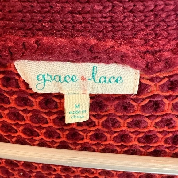 Grace and Lace Wubby Cardi Sweater Medium | Wine Plush Knit | Cozy Fall Layering - Picture 2 of 3